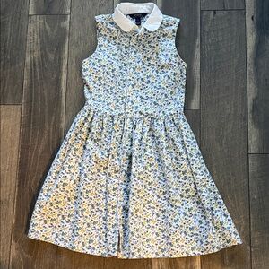 Polo by Ralph Lauren Blue and White Floral Sleeveless Dress with White Collar